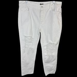AFRM Women's White Distressed Straight Leg Jeans‎ Size 31 High Rise 100% Cotton